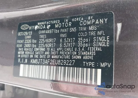 2014 Hyundai Tucson Gls from USA, damaged, VIN KM8JT3AF2EU829227